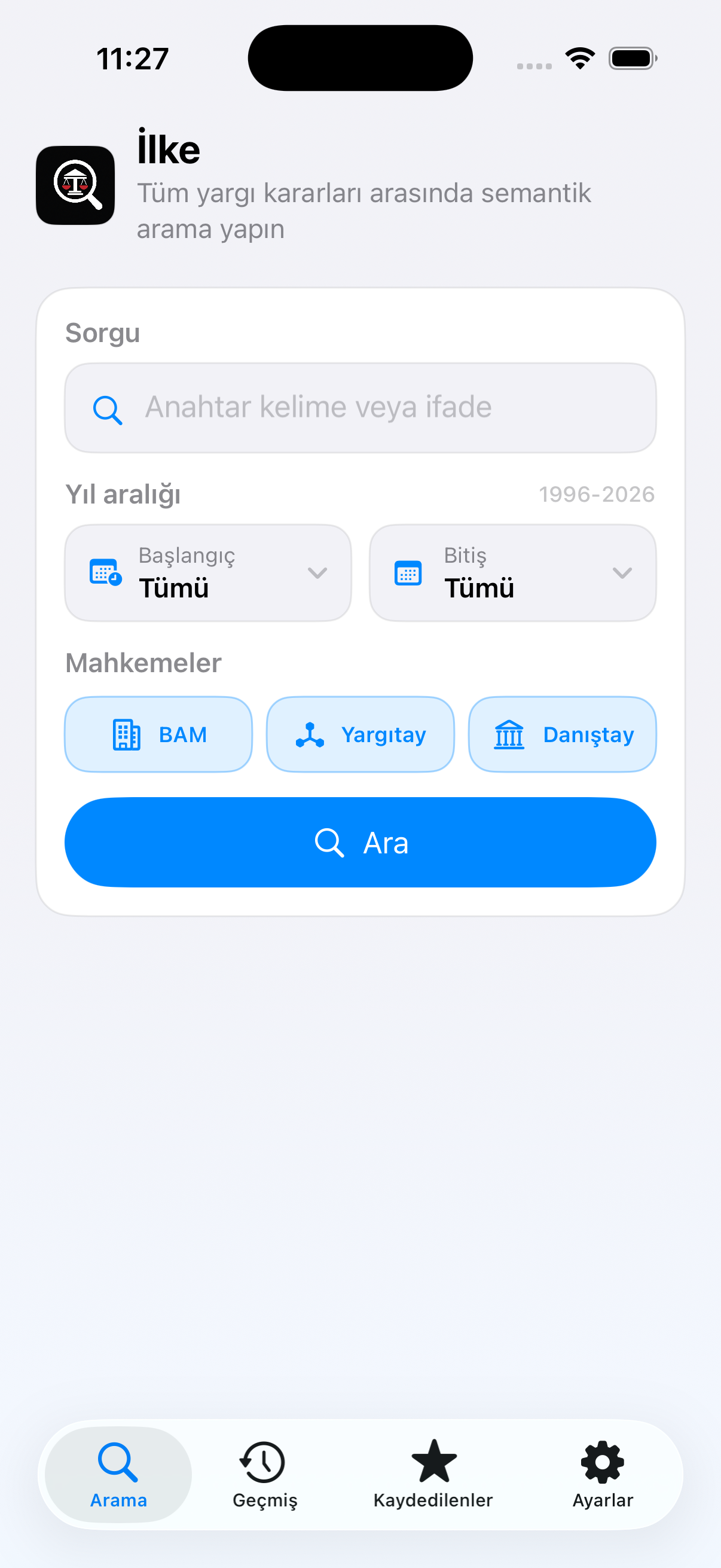 İlke arama ekranı