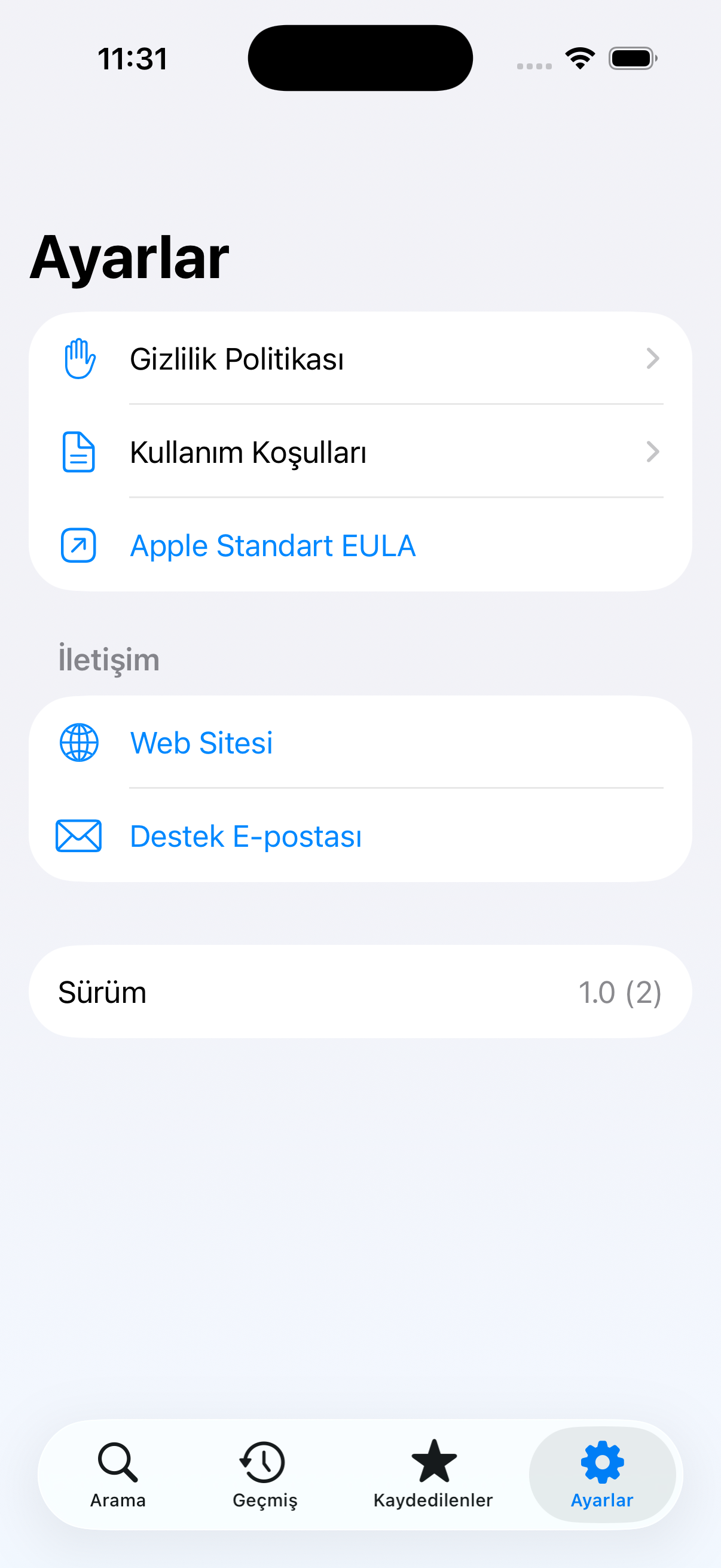 İlke ayarlar ekranı