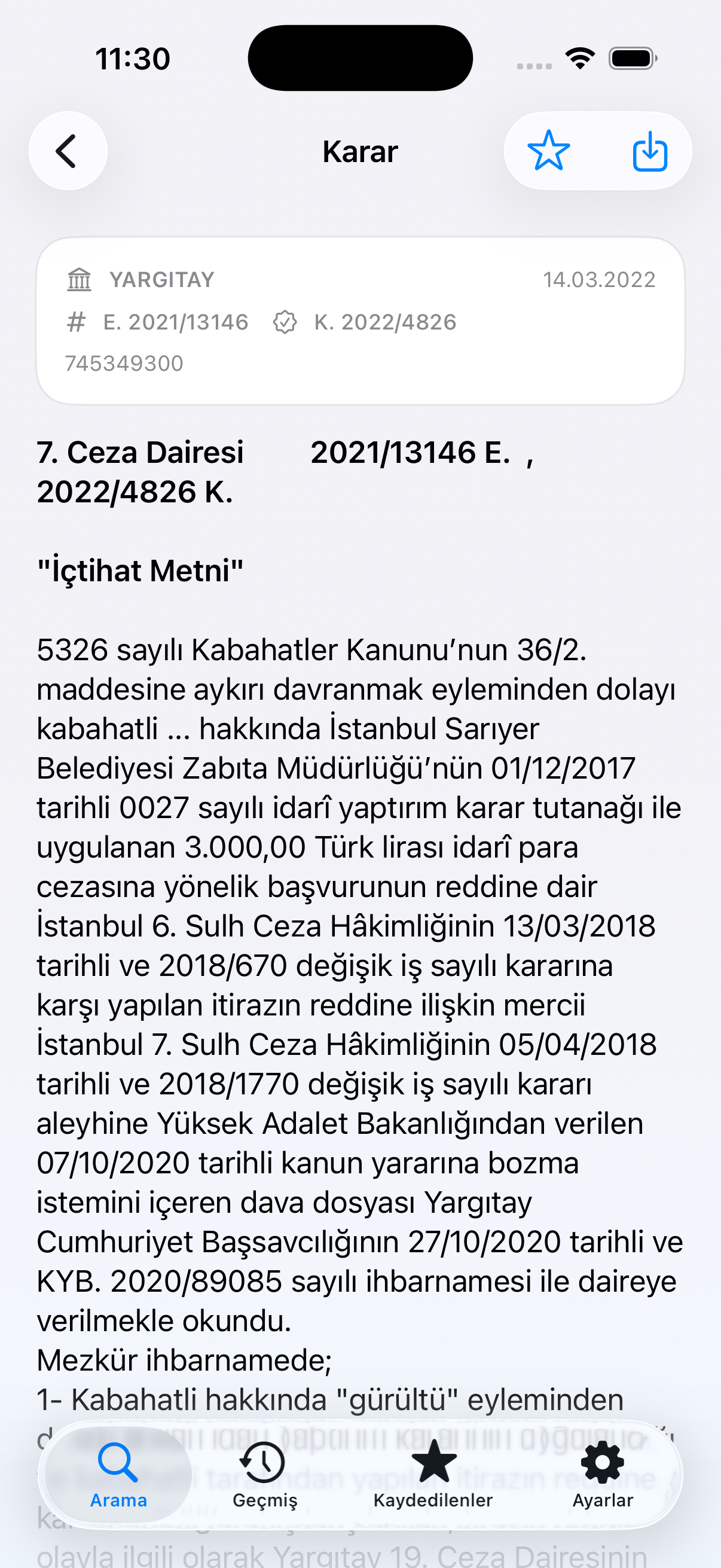 İlke karar metni ekranı